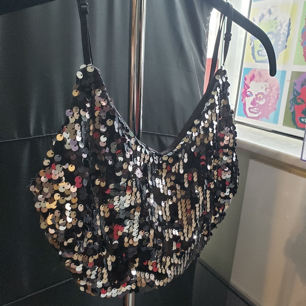 Sequin Black and Silver Crop Top